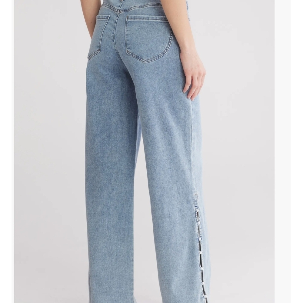 NWT Democracy High Waist Faux Pearl Wide Leg Jeans - Picture 2 of 8